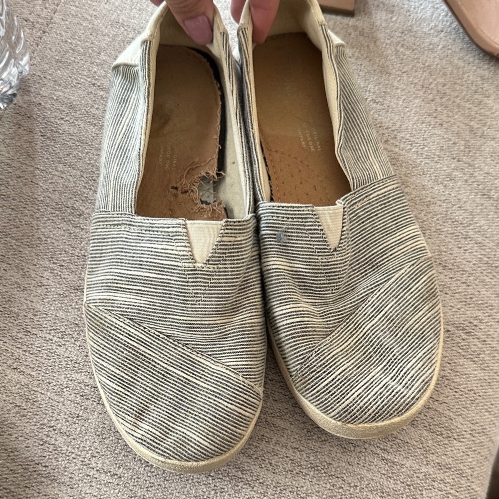 Toms Black and Cream Striped Loafers